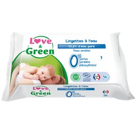 Lingettes à l'eau biodégradable et compostable pour bébé - Love & Green - Visage - Hygiène - Bébé / Enfants - Corps