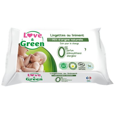 Lingettes au Liniment pour bébé - Biodégradables & compostables - Love & Green - Santé - Hygiène - Bébé / Enfants - Corps