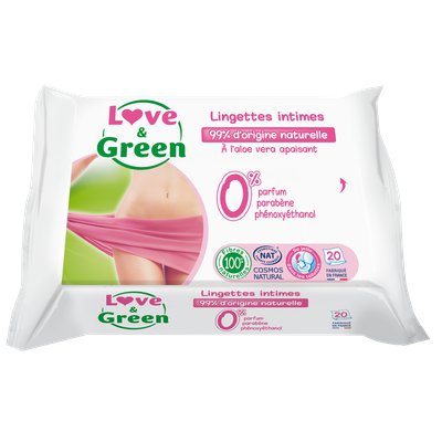 Lingettes Intimes Apaisantes Biodégradables & compostables - Love & Green - Santé - Hygiène - Corps