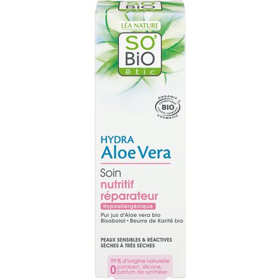 Soin nutritif réparateur, peaux sensibles et réactives - Hydra Aloe Vera - So'bio étic - Visage
