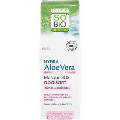 Masque SOS apaisant hypoallergénique, peaux sensibles et réactives - Hydra Aloe Vera - So'bio étic - Visage