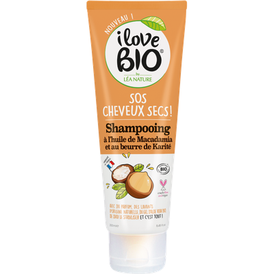 Shampooing SOS cheveux secs - Huile de macadamia et beurre de karité - I Love Bio by Léa Nature - Cheveux
