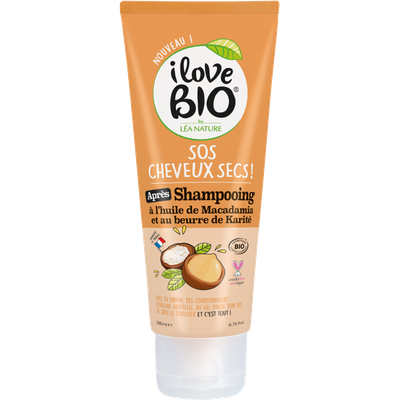 Après-shampooing SOS cheveux secs - Huile de macadamia et beurre de karité - I Love Bio by Léa Nature - Cheveux