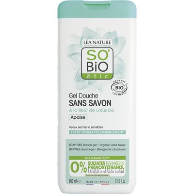 Gel Douche Sans Savon - Apaise - A la fleur de Lotus Bio - So'bio étic - Hygiène