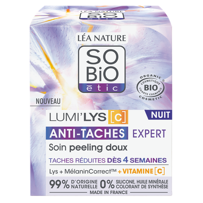 Soin peeling doux NUIT - Lumi'Lys [C]- Anti-taches expert - So'bio étic - Visage