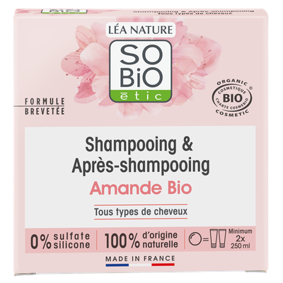 Shampoing & Après-shampooing SOLIDE - Amande  - Tous types de cheveux - So'bio étic - Cheveux