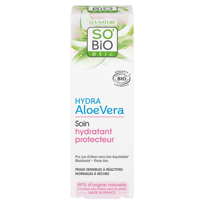 Soin hydratant protecteur, peaux sensibles à réactives - Hydra Aloe Vera - So'bio étic - Visage