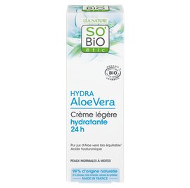 Crème légère hydratante 24h, peaux normales à mixtes - Hydra Aloe Vera - So'bio étic - Visage