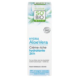 Crème riche hydratante 24h, peaux normales à sèches - Hydra Aloe vera - So'bio étic - Visage