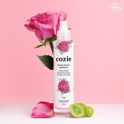 Brume fraîche apaisante à l’eau florale de rose et à l’eau de raisin - Cozie - Visage