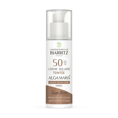 Crème solaire Visage teintée Dorée SPF50 - LABORATOIRES DE BIARRITZ - Solaires