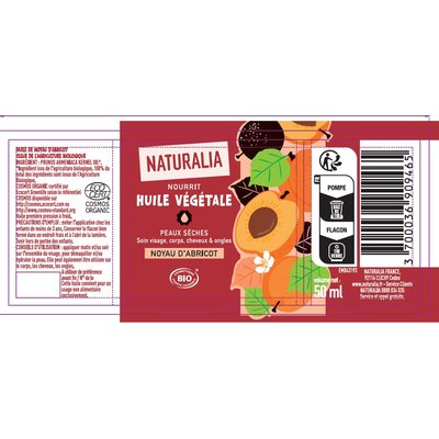 HUILE VEGETALE NOYAUX ABRICOT - Naturalia - Massage et détente - Corps
