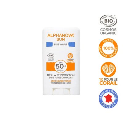 Stick solaire bleu très haute protection visage SPF50+ - ALPHANOVA SUN - Solaires
