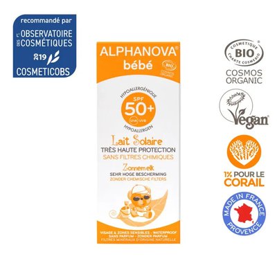 Crème solaire bébé hypoallergénique SPF 50+ - ALPHANOVA BEBE - Solaires